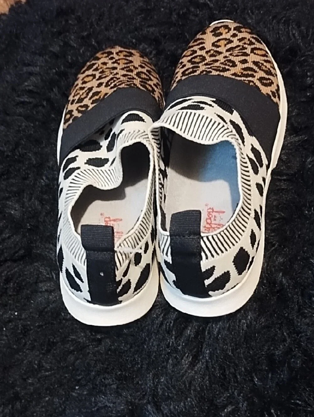 Jellypop Slip-On Mixed Animal Print Sneakers - Black, White & Brown VGC Size 8.5